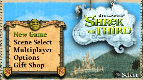 Shrek the Third title screen for PSP